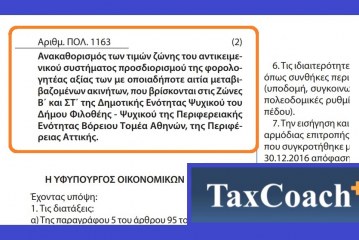 ΠΟΛ. 1163/17: Ανακαθορισμός των τιμών ζώνης του αντικειμενικού συστήματος προσδιορισμού της φορολογητέας αξίας των με οποιαδήποτε αιτία μεταβιβαζομένων ακινήτων, που βρίσκονται…