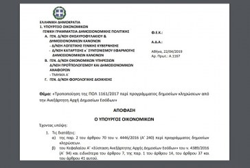 A. 1167 /19: Τροποποίηση της ΠΟΛ 1161/17 περί προγράμματος δημοσίων κληρώσεων από την ΑΑΔΕ