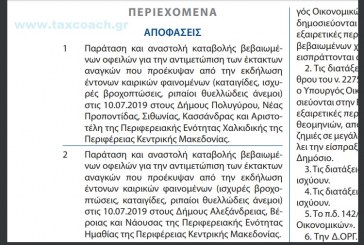 Α.1300 και Α. 1301, Παράταση και αναστολή καταβολής βεβαιωμένων οφειλών λόγω των έντονων καιρικών φαινομένων στην Π.Ε. Χαλκιδικής της Περιφέρειας Κεντρικής Μακεδονίας