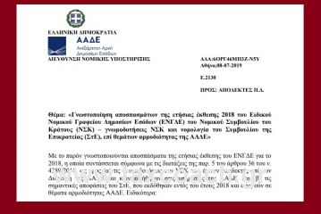 Ε. 2130 /19: Γνωστοποίηση αποσπασμάτων της ετήσιας έκθεσης 2018 του Ειδικού Νομικού Γραφείου Δημοσίων Εσόδων (ΕΝΓΔΕ) του Νομικού Συμβουλίου του Κράτους (ΝΣΚ) – γνωμοδοτήσεις ΝΣΚ και νομολογία του Συμβουλίου της Επικρατείας (ΣτΕ), επί θεμάτων αρμοδιότητας της ΑΑΔΕ