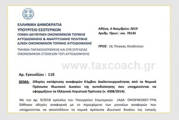 ΥΠ.ΕΣ. / Εγκ. 110: Οδηγίες κατάρτισης αναφορών Κόμβου Διαλειτουργικότητας από τα Νομικά Πρόσωπα Ιδιωτικού Δικαίου της αυτοδιοίκησης που υποχρεούνται να εφαρμόζουν τα Ελληνικά Λογιστικά Πρότυπα